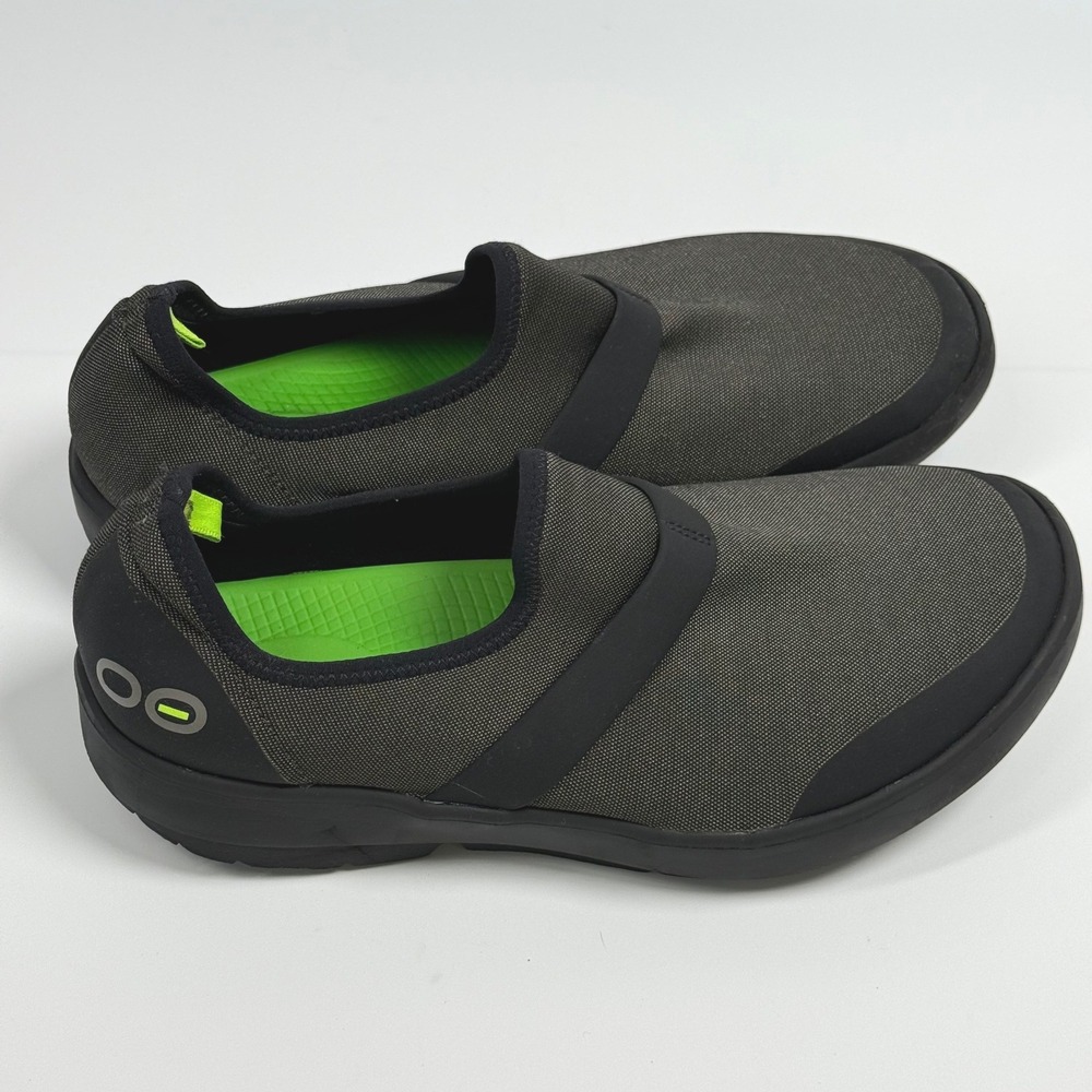 OOFOS OOmg Low Recovery Shoes Womens Size 9 Charcoal Gray Black Mesh Slip On EUC